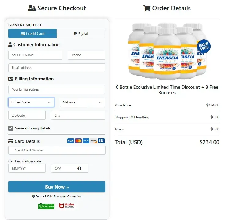 energeia checkout page